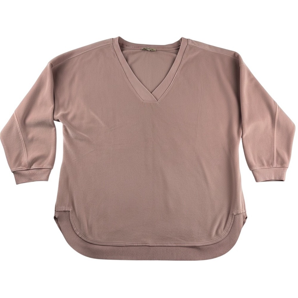 Democracy Women's Mauve V-Neck Relaxed High-Low Pullover Top 3/4 Sleeve Size L
